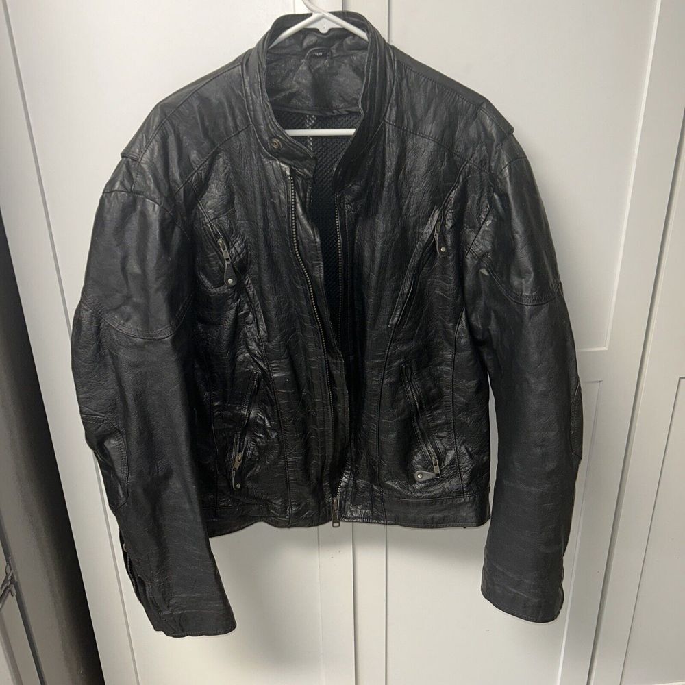 YKK Black Leather Motorcycle Jacket‎ Harley Davidson Size 46